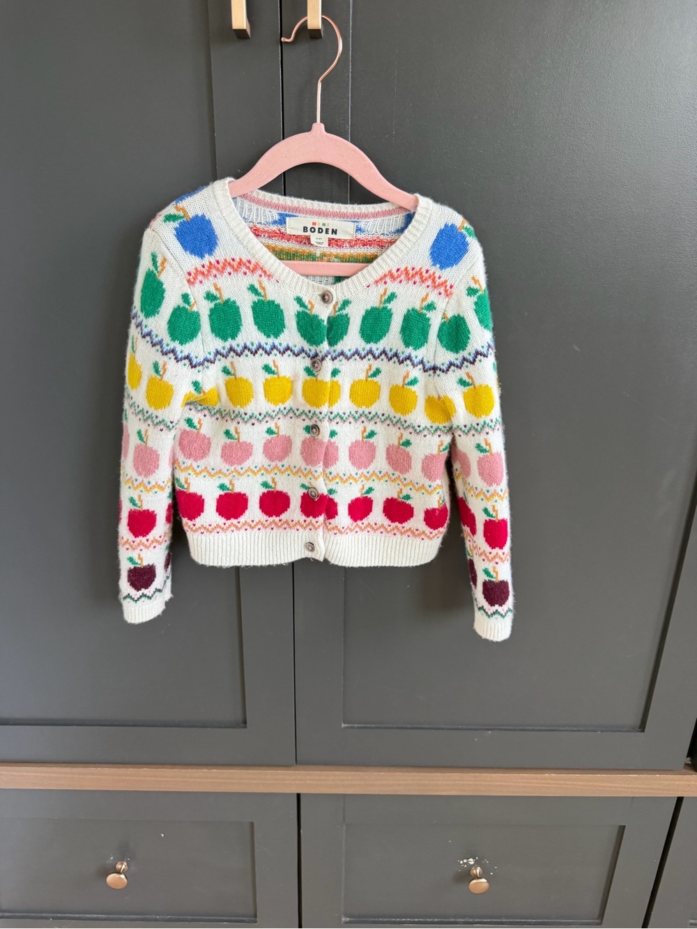 Mini Boden Multicolor Apple Knit Cardigan 2-3Y